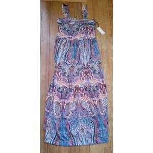 Women's Boho Ruffle Easter Floral Crown Tiered Sleeveless Maxi Dress Sz Small S
